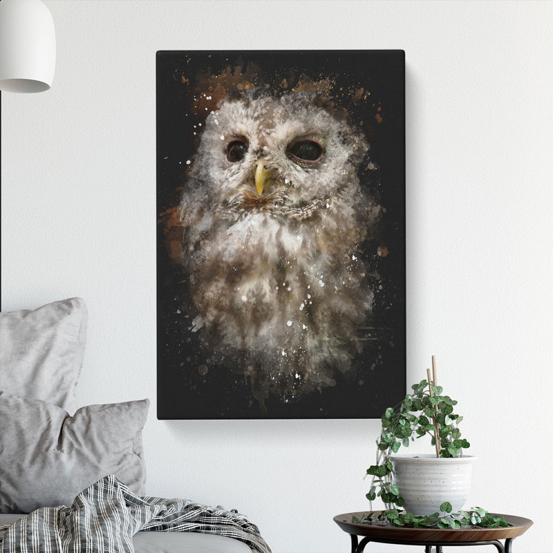 Tawny Owl Vol.1 Paint Splash - Wrapped Canvas, 60cm H x 40cm W x 3cm D