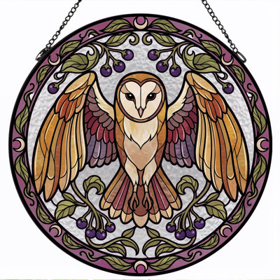 Owl Stained Stained Glass Window Panel，12"H
