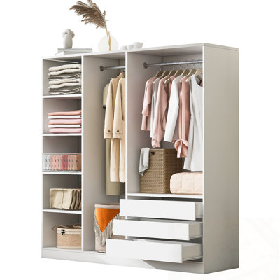 Doorless Wooden Storage Zadok with Shelves and 3 Drawers
