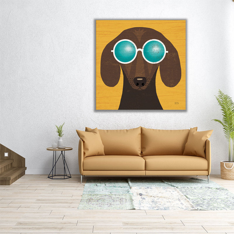 «Beach Bums Dachshund I», reproduction d'art sur toile, H 12 po x l 12 po