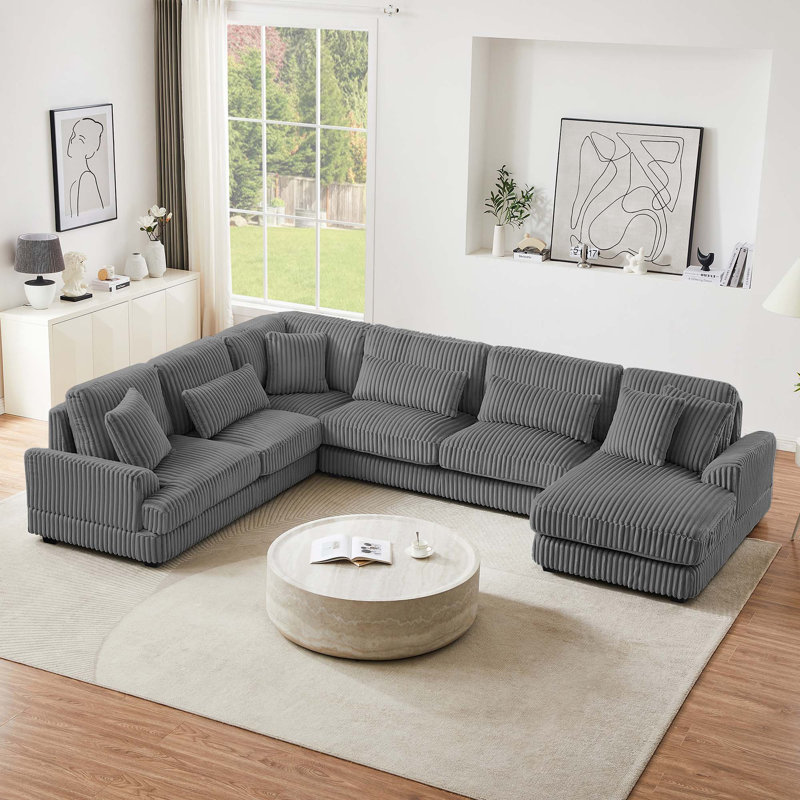 129" Oversized Sectional Sofa U-shaped Sofa Couch Modern Sofa Upholstered in Soft Corduroy with a Chaise Lounge for Living Room