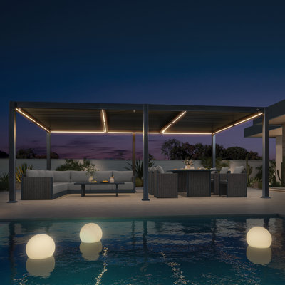 PURPLE LEAF 11' x 21' Louvered Pergola with LED Strip Lights and Control Panel for Patio Deck Garden Yard Gray