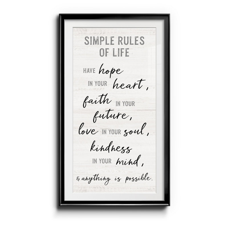 Simple Rules Of Life - Impression, H 22,5 po x l 42,5 po x P 1,5 po, Noir