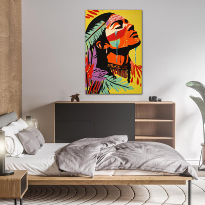 Grande affiche de coiffe en plumes du chef indien Adric, reproduction d'art Pop Art, reproduction d'art moderne sur toile tendue prête à être suspendue pour le salon, 32 x 48 po