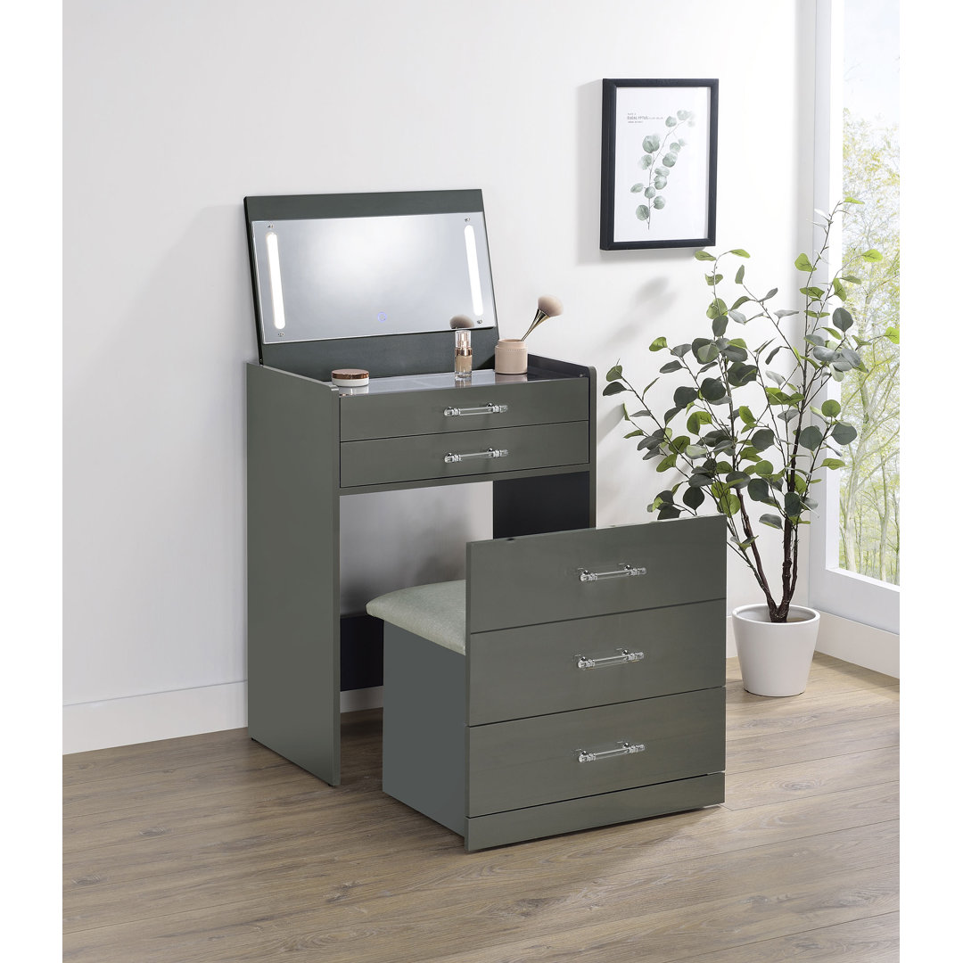 Aurianne 3-Drawer Makeup Vanity & Stool Set Latitude Run® 