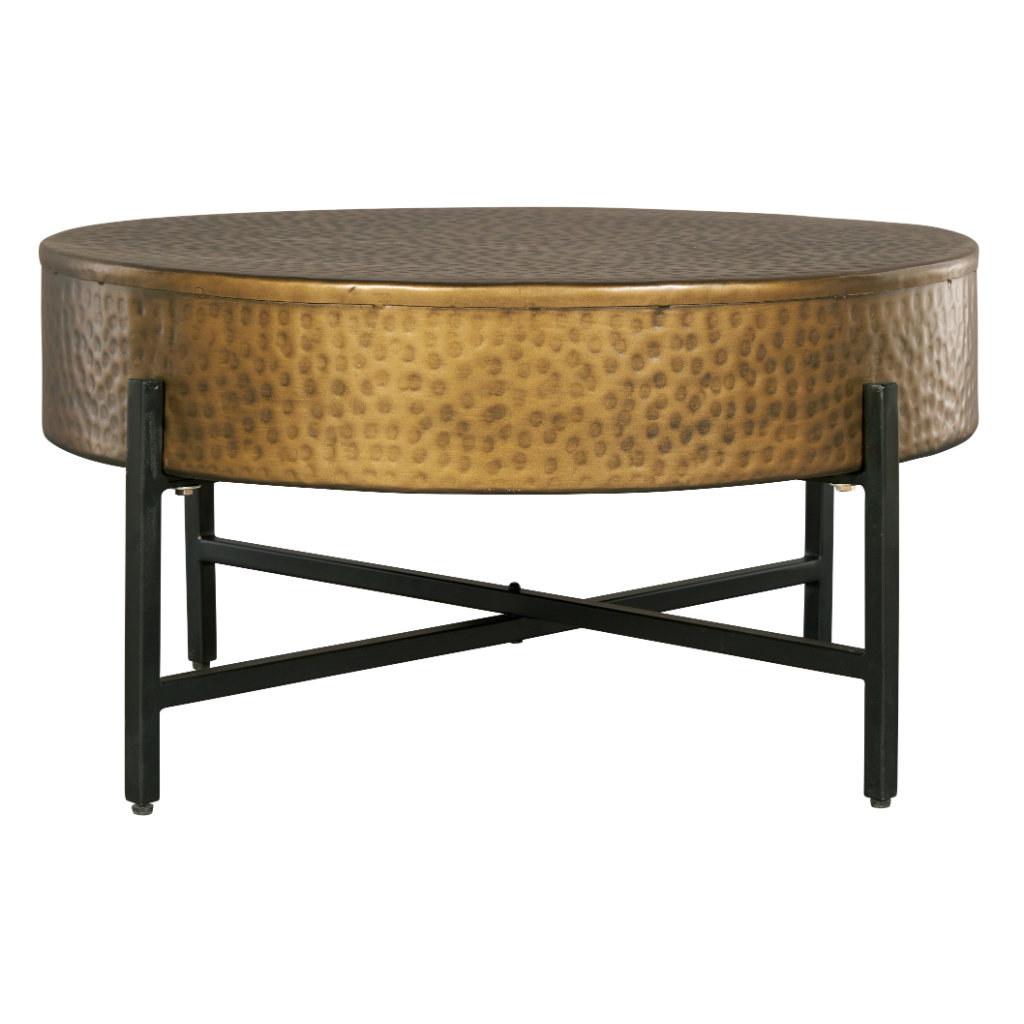 17 Stories Round Hand-Hammered Metal Coffee Table - Antique Brass ...