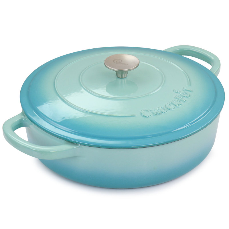 Aqua Blue Enameled Cast Iron Braiser with Lid, 5-Quart