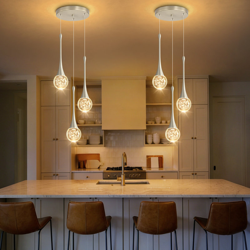 Luminaire suspendu pour îlot de cuisine à 3 lumières DEL Glam, Argent argent