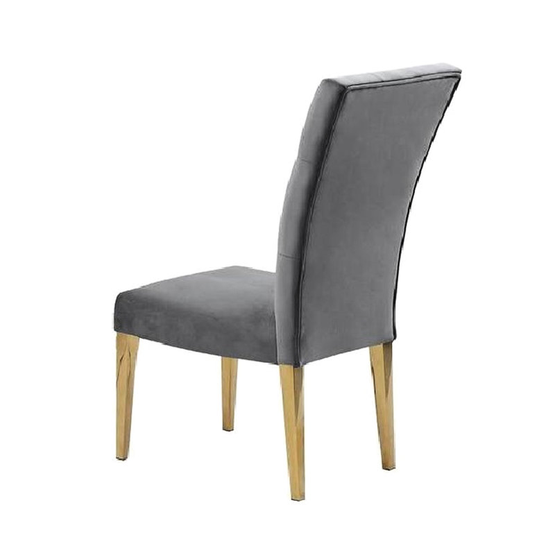 Chaise de salle à manger moderne en velours gris avec dossier rembourré en acier inoxydable et pieds dorés, Gris, Doré