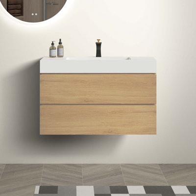 Grand meuble-lavabo mural moderne avec lavabo une pièce sans drain ni robinet