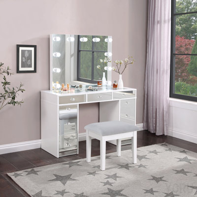 Coiffeuse blanche avec miroir et tabouret