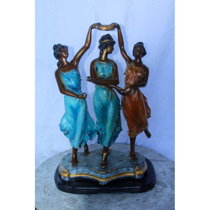 Statue en bronze colorée sur socle en marbre Collection Nifao Three Dames, 15 po x 10 po x H 23 po
