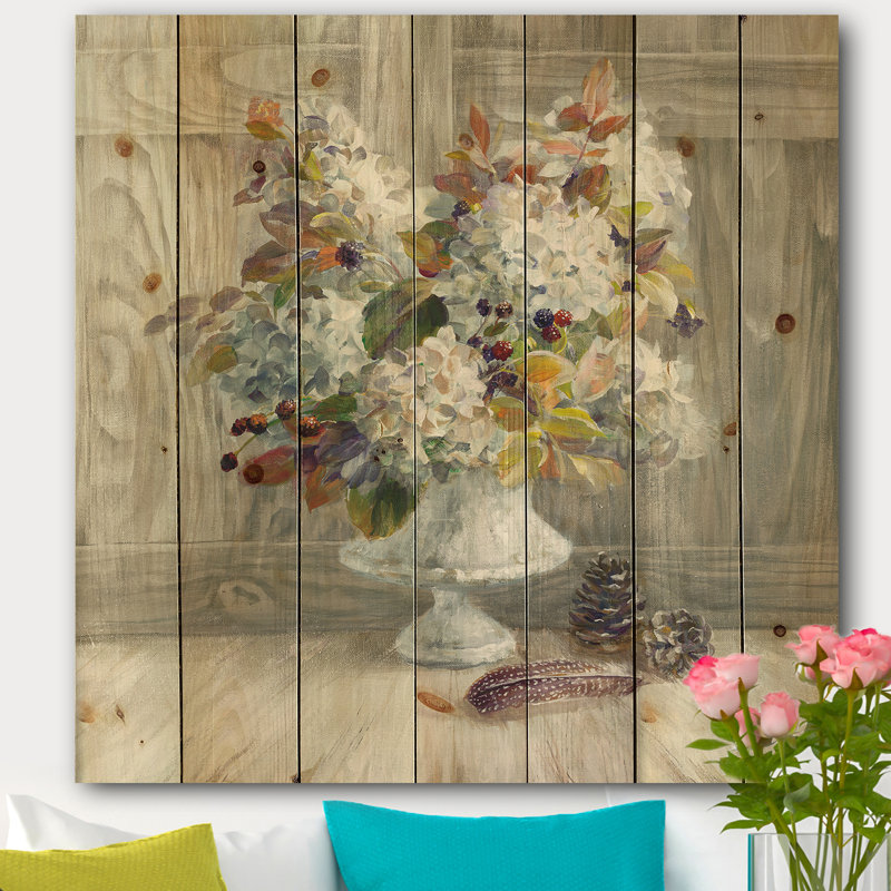 « rustique fleurs », reproduction d’art sur bois, H 16 po x l 16 po x P 1 po