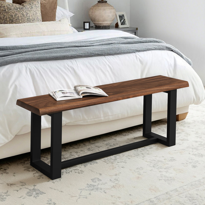 Solid Wood Bench With Metal Legs, 17.7" H x 47.2" W x 13.2" D