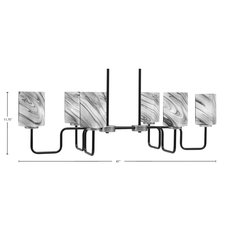 Luminaire pour îlot 6 lumières Amarmula, noir mat et graphite, verre onyx carré 3,5 po, Noir / nickel