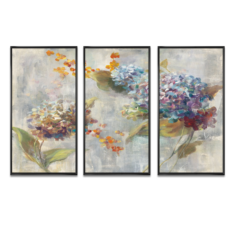 Automne hortensia - peinture sur toile 3 pièces, Noir, H 28 po x l 36 po