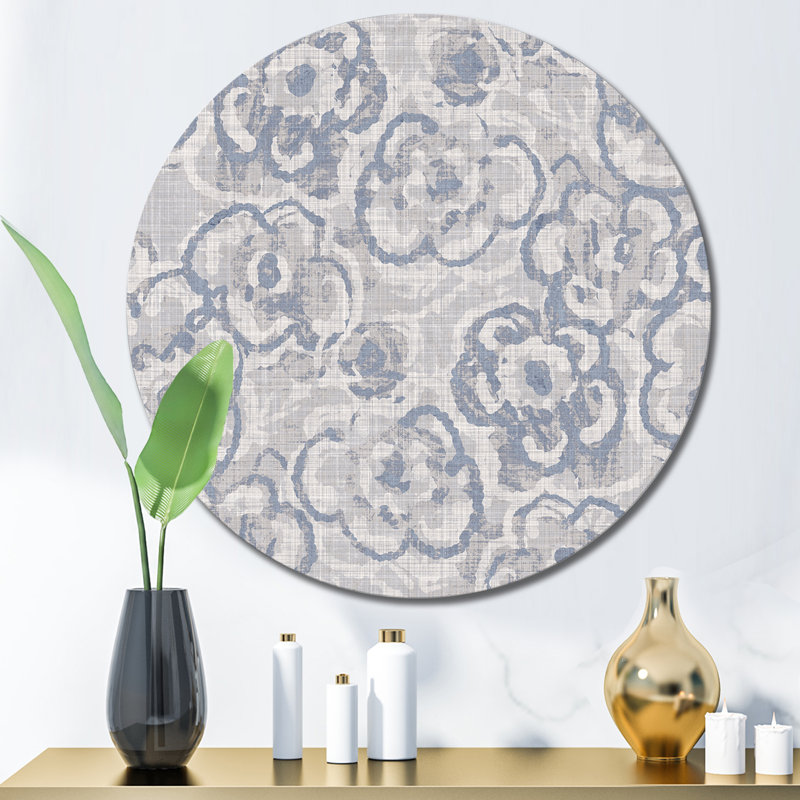 Art mural rétro en forme de cercle de fleur bleu rétro, H 36 po x l 36 po x P 1 po