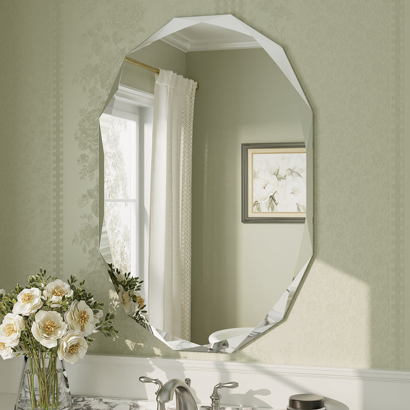 Miroir mural ovale sans cadre en verre trempé à  bords biseautés pour salle de bain, à  fixation par rainure française