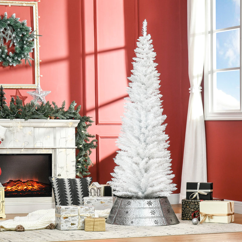 Arbre de Noël artificiel 6 pi blanc, 390 pointes de branches, support en plastique, ignifuge, étapes d'assemblage simples de 6 pi, protection contre les flammes