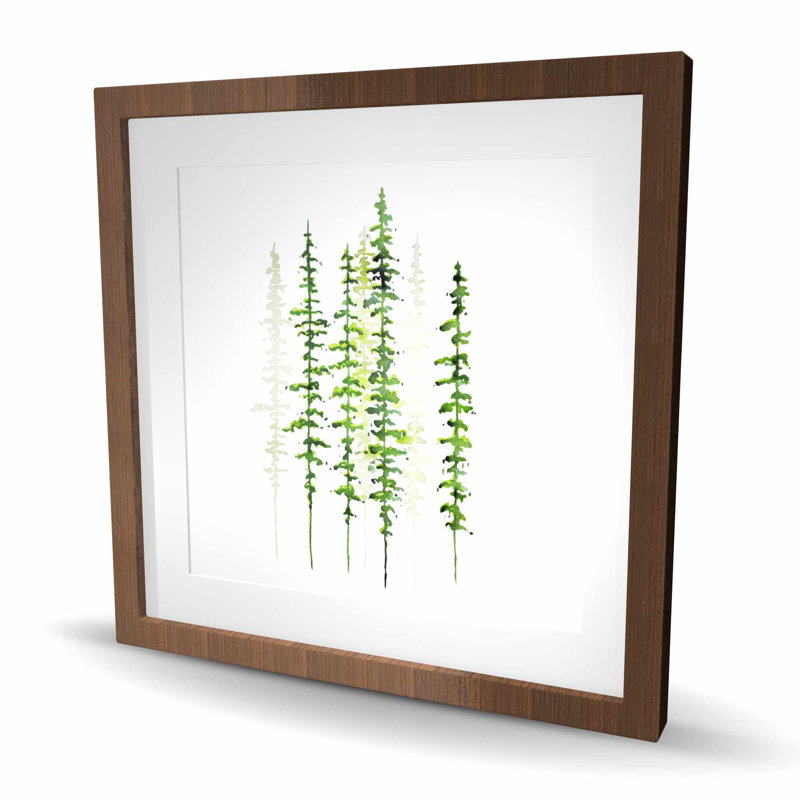 Minimalist Trees - reproduction encadrée avec passe-partout pour la décoration intérieure, Brun, H 24 po x l 24 po