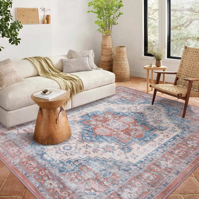 Grand tapis floral lavable 9 x 12 po Boho