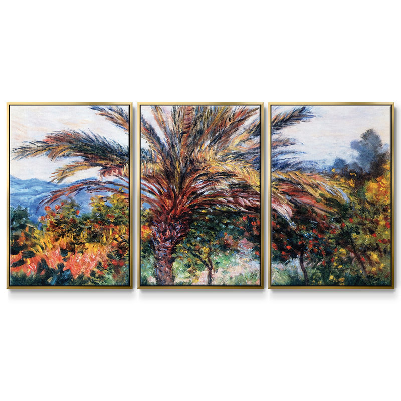Palmier à Bordviera, 1884, reproduction sur toile 3 pièces, H 40 po x l 78 po x P 2 po, Or