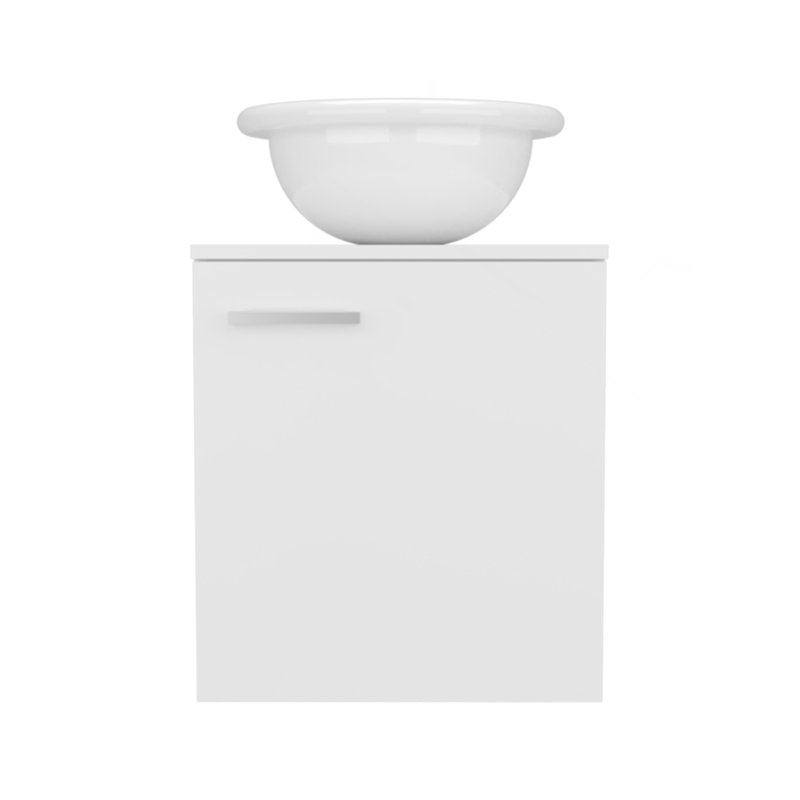 Meuble-lavabo flottant à une porte Clyde, avec lavabo vasque et une tablette, Blanc