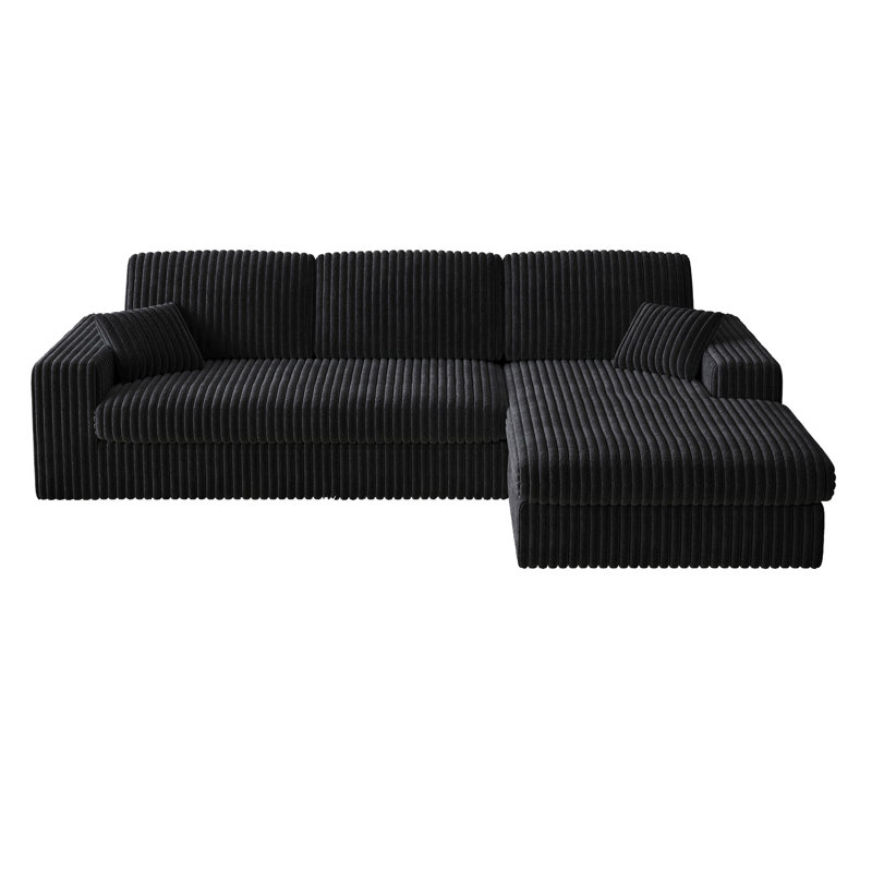 Siège en velours côtelé 114,5 pi avec fonction inclinable et siège réversible de 114,5 pi, configuration 2 en 1, configuration en forme de L, coussin confortable à trois cols, deux coussins décoratifs, éponge modulaire à rebond lent