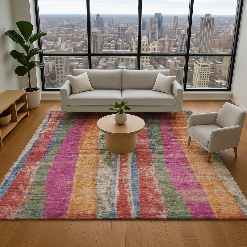 Premium Machine Washable Mayfield AMF1910 Stripes Rug, Rectangle 10' x 14'