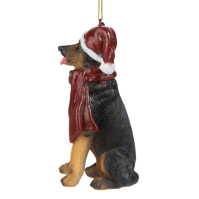 Festive German Shepherd Resin Holiday Ornament with Santa Hat