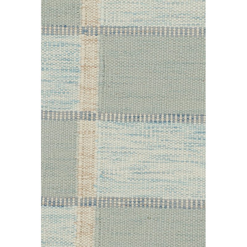 Rug & Kilim’S Scandinavian Style Runner Rug With Seafoam Blue Geometric Patterns, Rectangle 8' x 10'