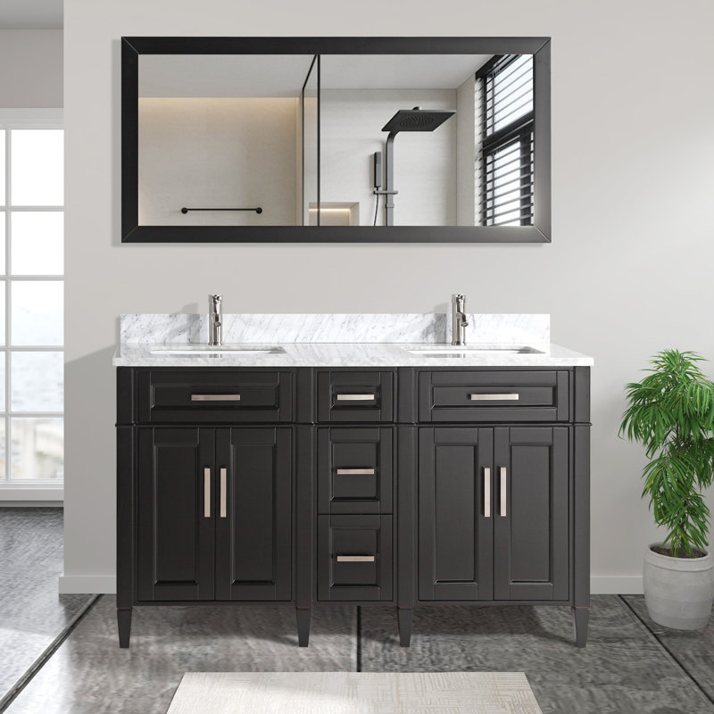 Monadnock 60" Double Bathroom Vanity Set with Mirror, Espresso
