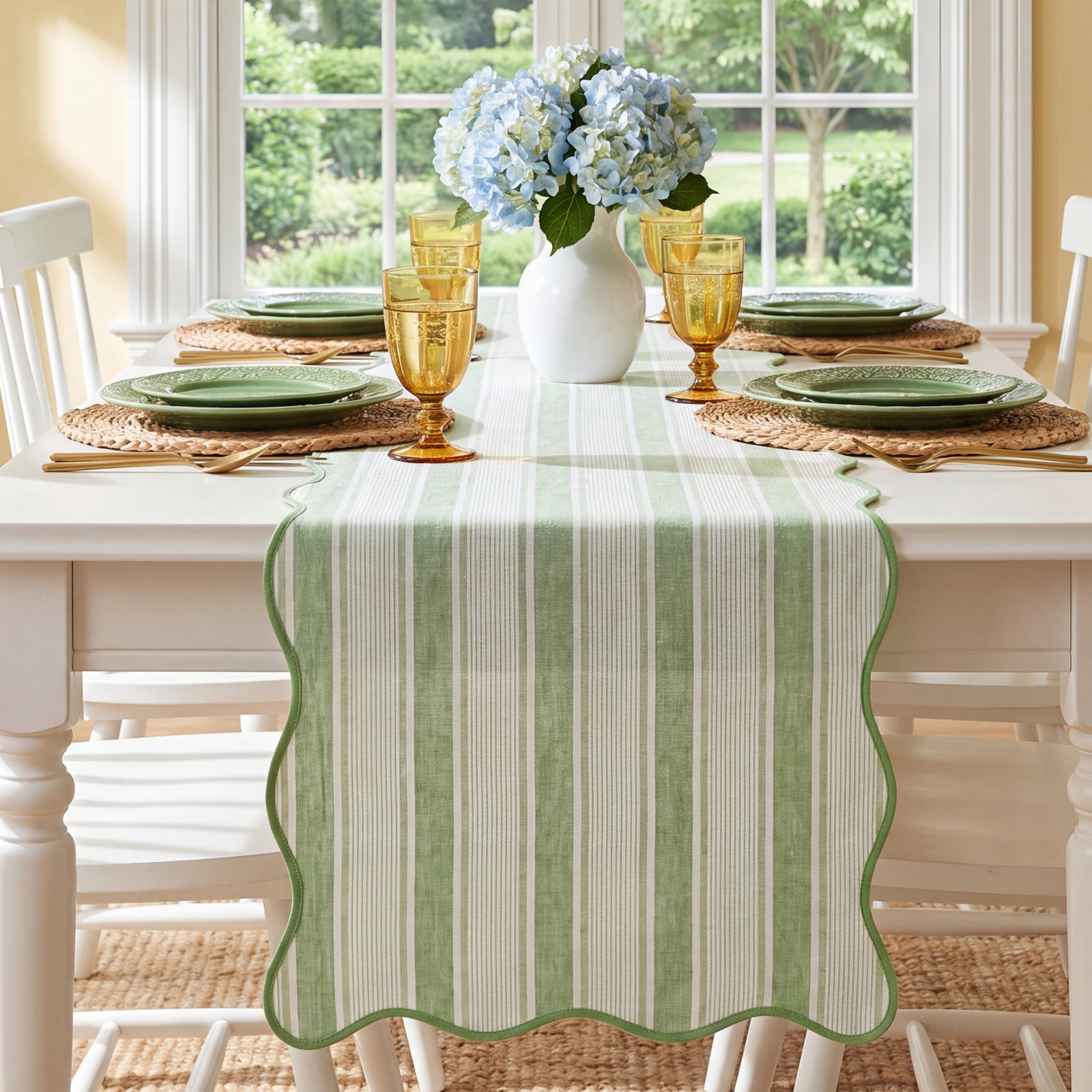 Cabana Stripe 90" Table Runnner, Seagrass