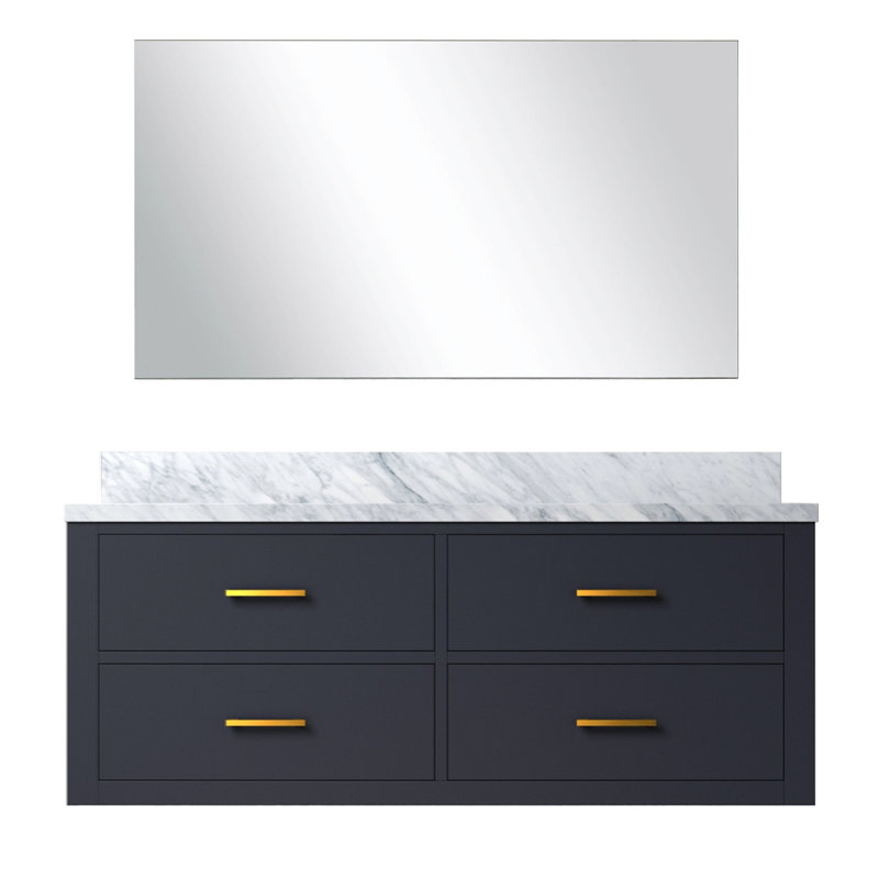 Meuble-lavabo simple bleu l 48 po x P 22 po avec comptoir en marbre et 43 po Miroir - fermeture douce, structure en bois massif