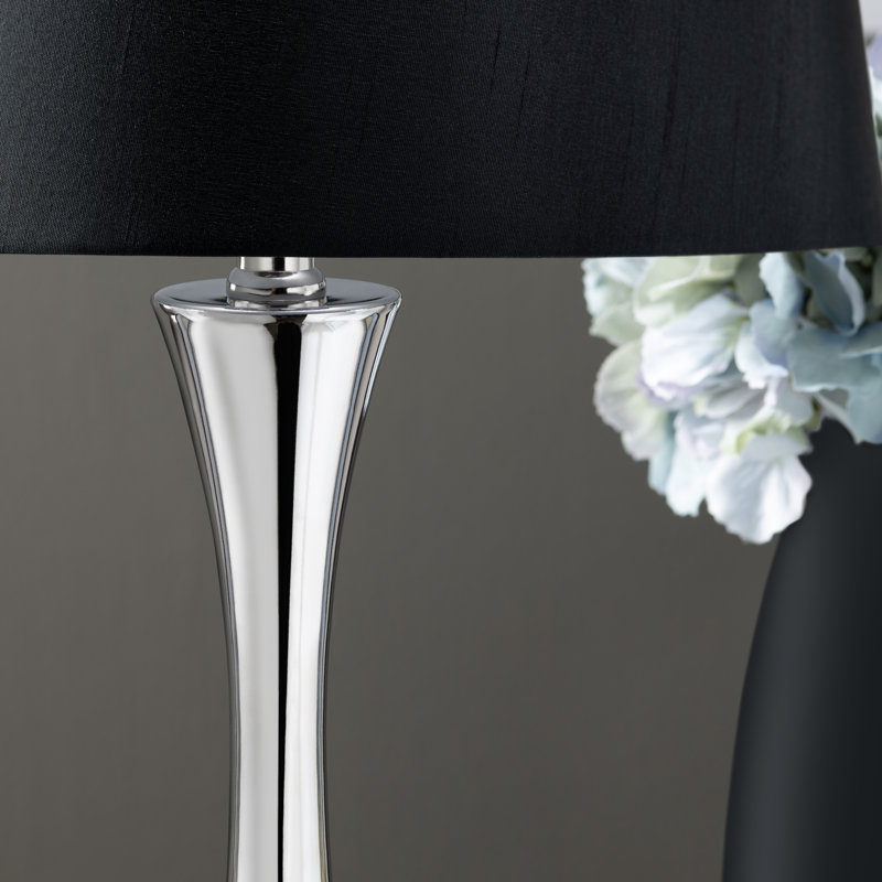 Set Of 2 Metal Table Lamp With Shade, Black, Silver