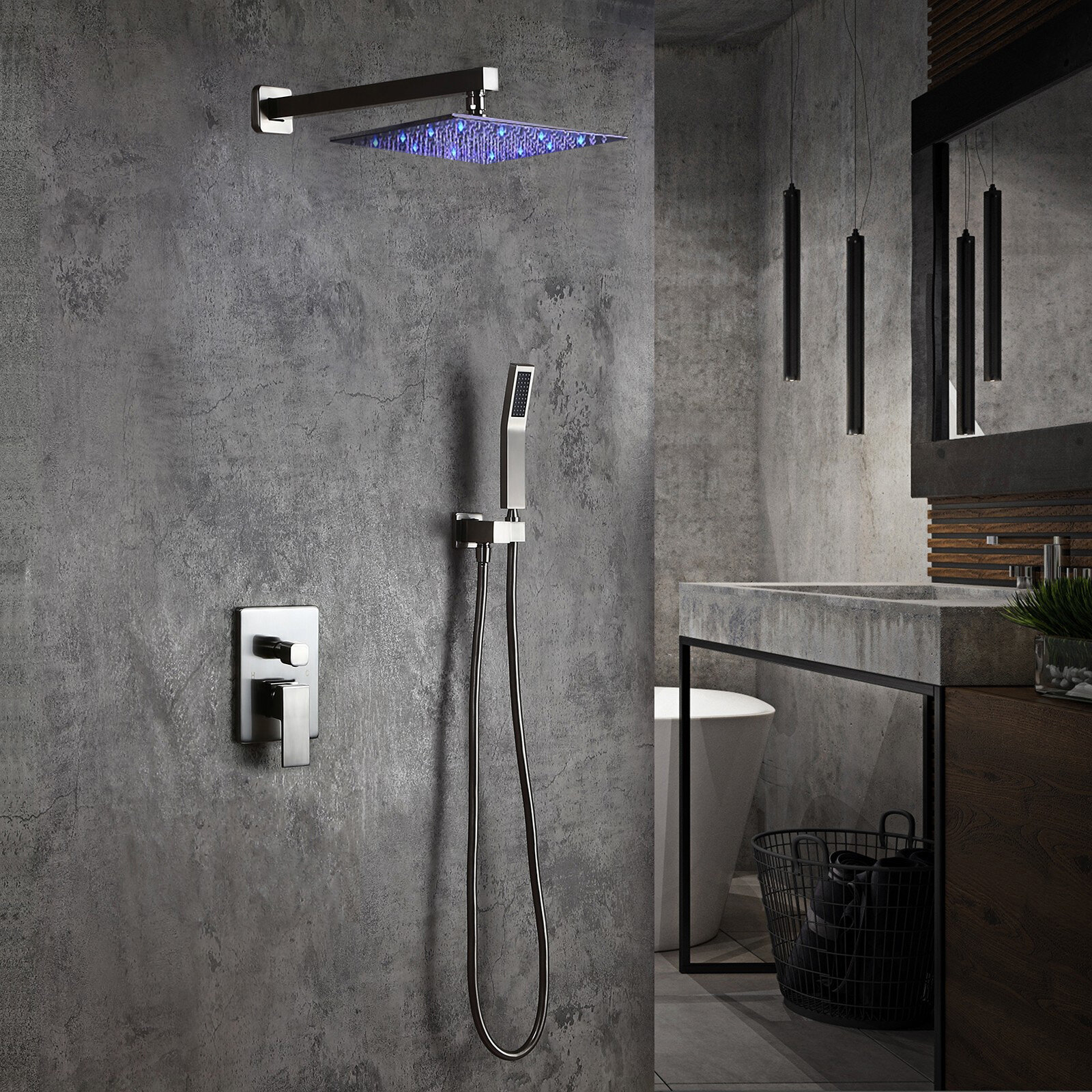 Fontana Wall Mounted LED Rainfall Showerhead