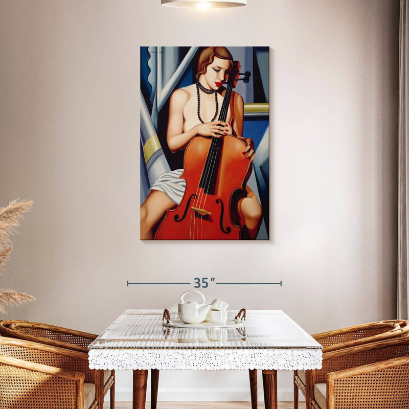 Femme Abarca avec violoncelle, H 45 po x l 30 po