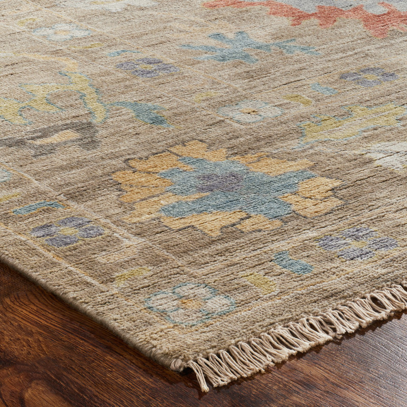Tapis noué à la main taupe Colorburst Oushak, Tapis de couloir 2 pi 6 po x 10 pi