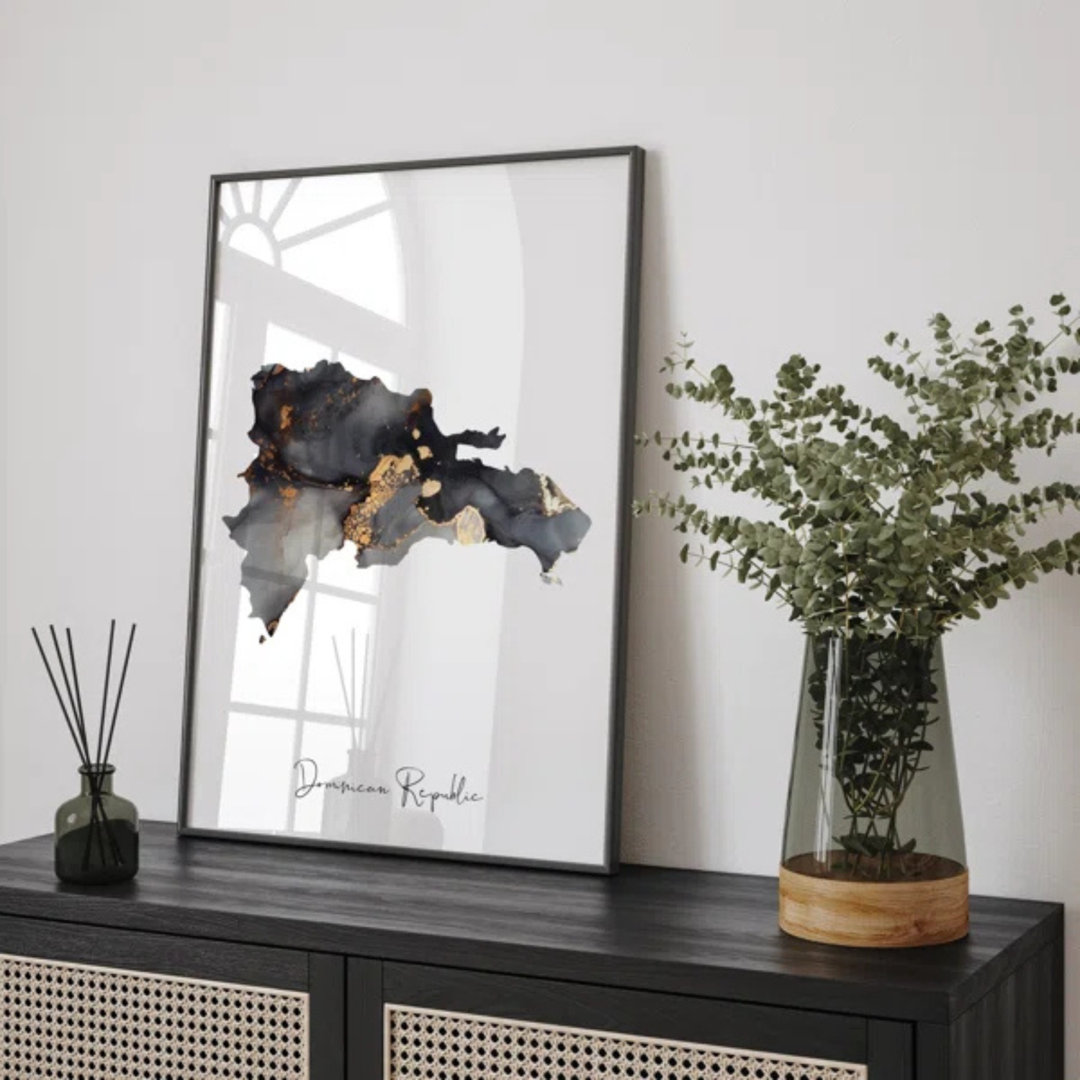 Dominican Republic Map Black Wall Art Decor