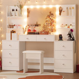 Greyden Zeibak Large Makeup Vanity With 8 Drawers, 14 Lighted Bulbs And Spacious Storage Space