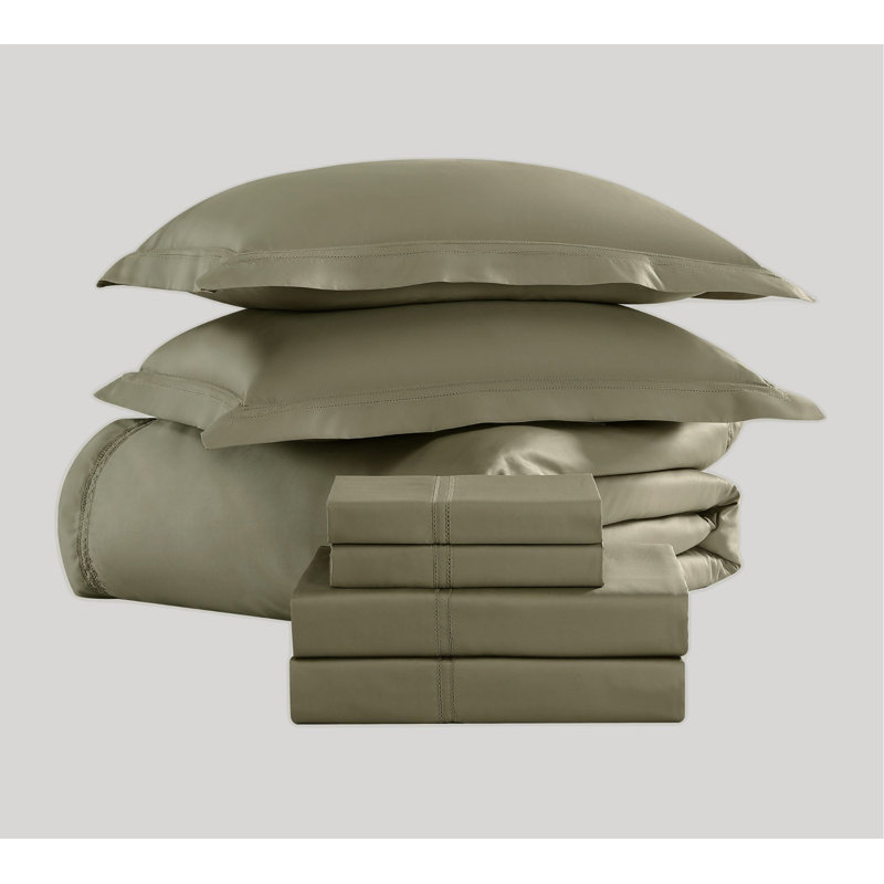 Yalda Egyptian Certified Cotton Modern 3 Piece Duvet Cover Set, King Duvet Cover + 2 King Sham, Gray