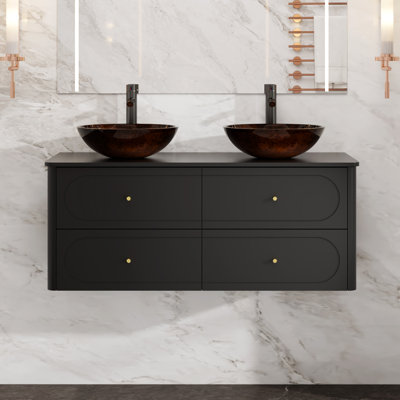 Meuble-lavabo mural 48 po avec lavabos vasques, robinets