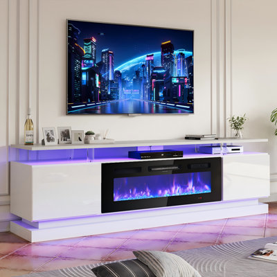 70"Electric Fireplace TV Stand - 12 Flame Colours, Music Sync LED, Adjustable Heat, Fits TVs Up to 80