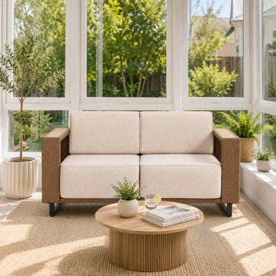 Canapé de patio extérieur en osier de 62 pouces de large avec coussins