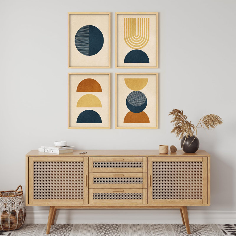 "Motif géométrique abstrait de formes géométriques abstraites", 4 pièces, Naturel, H 14 po x l 11 po