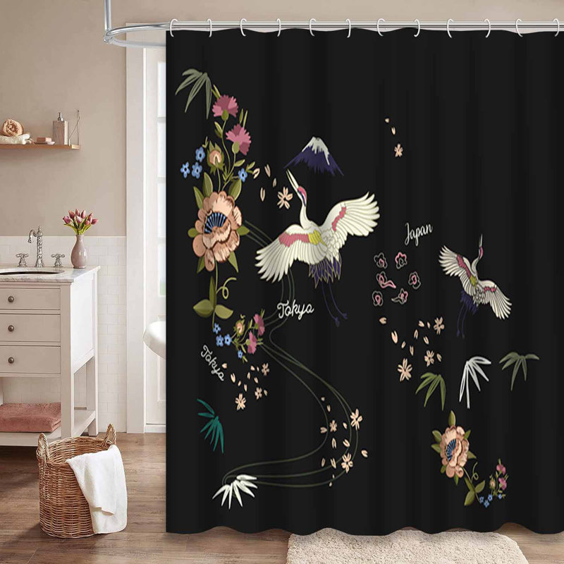 Rideau de douche imperméable à motif floral avec 12 crochets, L 72 po x l 78 po