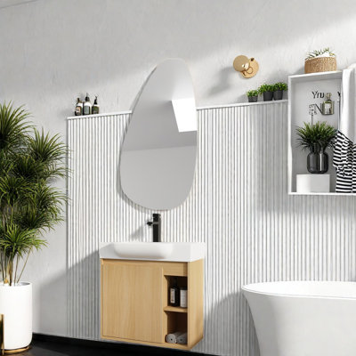 Meuble-lavabo mural compact avec fonctions de fermeture en douceur et lavabo en céramique