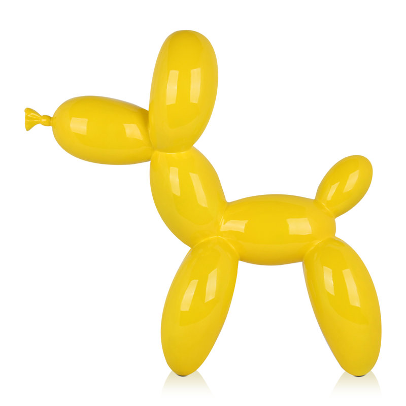Dog Balloon Large Resin Statue, Yellow, 62cm H x 64cm W x 23cm D