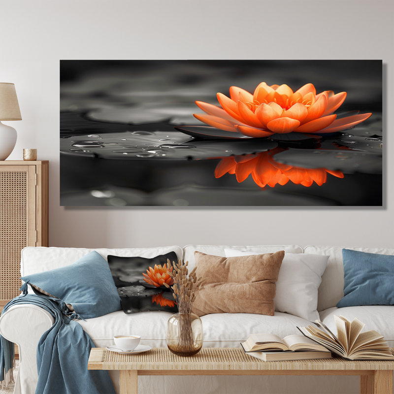 Orange gris, glamour, lotus photo III - impression d'art mural Lotus, Toile tendue, H 28 po x l 60 po