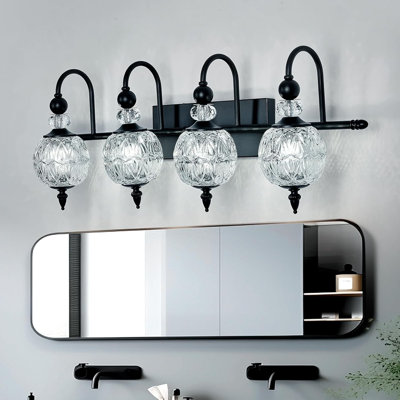Modern Vanity Light Fixture With Glass Globe Shade, 4-Light Wall Sconce For Bathroom, Bedroom, Kitchen, And Hallway, Mid-Century Design, G9 Bulb Compatible